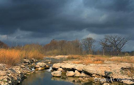 Guadalupe River_44796.jpg - Small Mouth Falls on a branch of the South Fork under looming skiesPhotographed near Kerrville, Texas, USA.